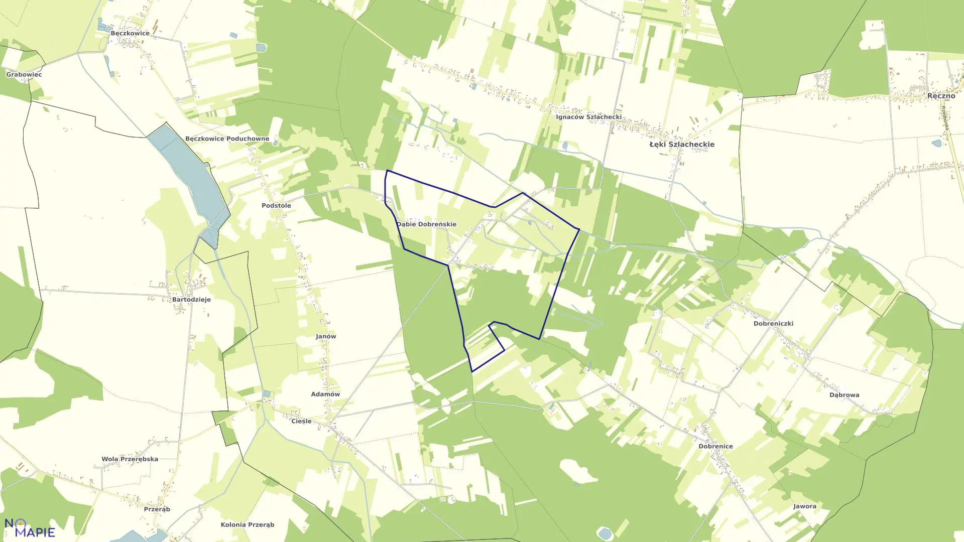 Mapa obrębu HUTA w gminie Łęki Szlacheckie