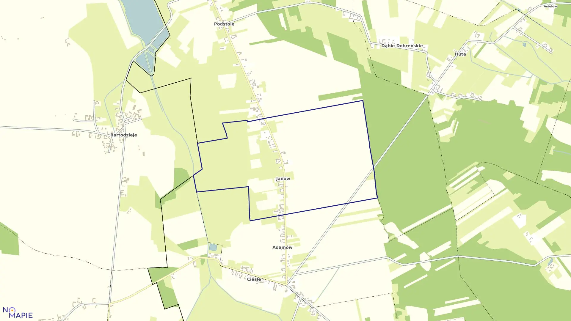 Mapa obrębu JANÓW w gminie Łęki Szlacheckie