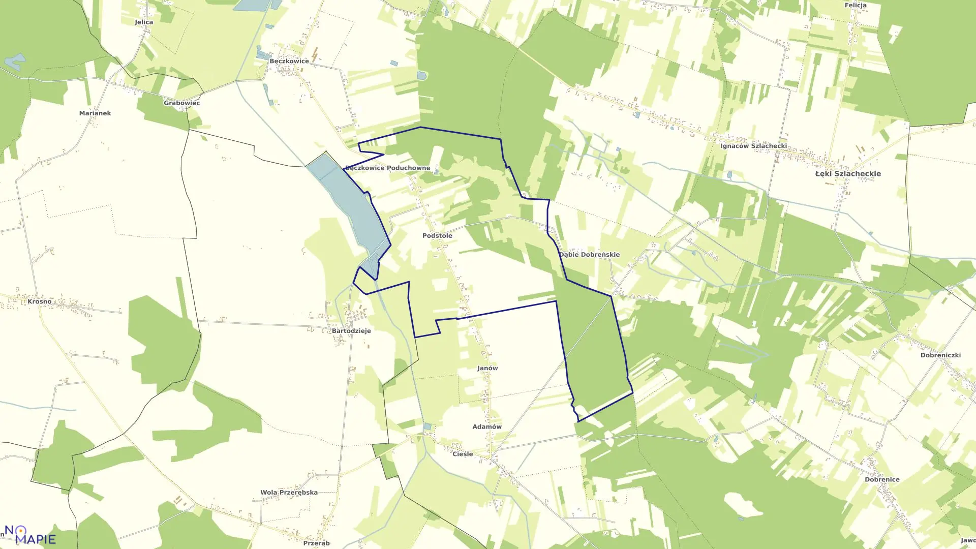 Mapa obrębu PODSTOLE w gminie Łęki Szlacheckie